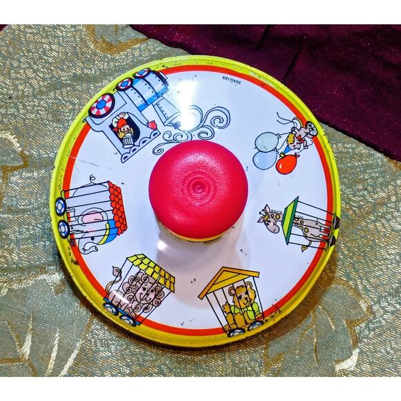 Vintage Tin Spinning Top Toy Ohio Art 1950's Circus Animals Train - Picture 1 of 7